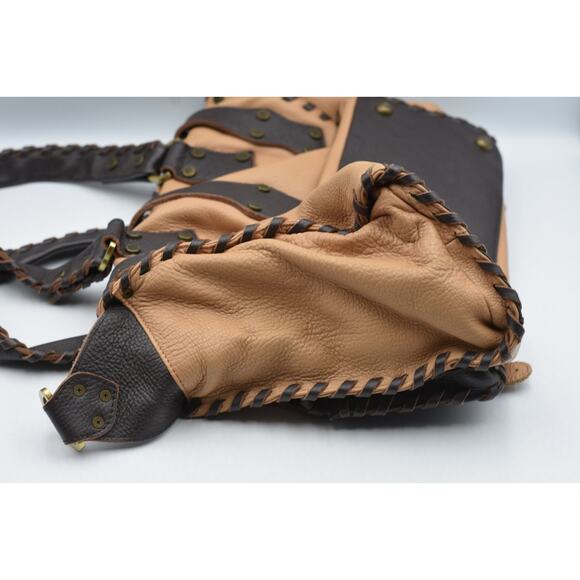 Mulberry Roxanne Whipstitch Brown & Tan Soft Leather Buckle Handbag Satchel - Picture 6 of 16